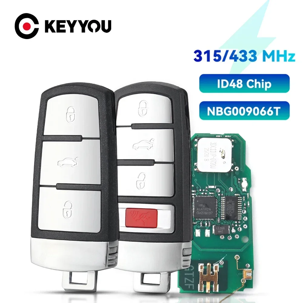 

KEYYOU NBG009066T 3C0959752BG/BA 434MHz ID46/48 Chip For VolksWagen VW Passat 3/3+1 Buttons Keyless Go Remote Car Key