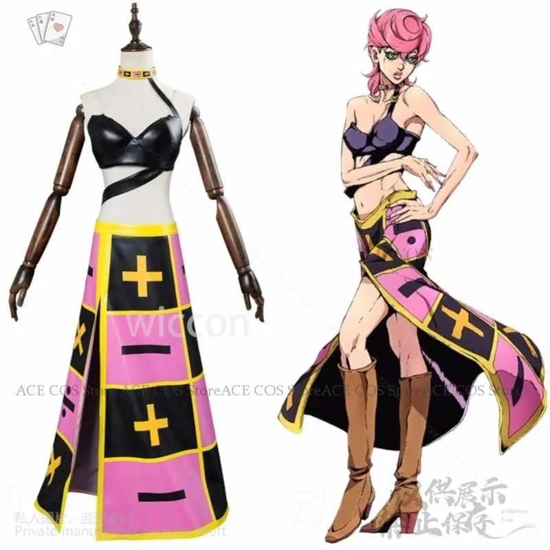 

NewAnime Golden Wind Косплей Trish Una Костюм Jirai Kei Девушки Сплит Юбка Ярко-Розовый Y2k Униформа Пу Бюстгальтер Для Вечеринки Bizarre New2025