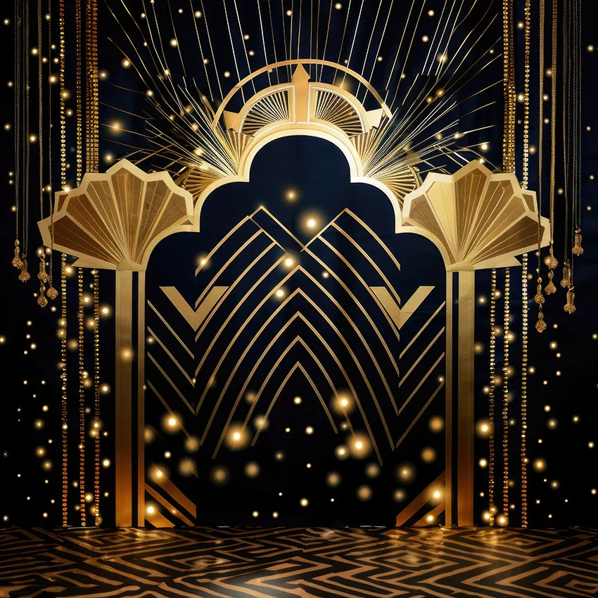 Mehofond Black Gold Palace Wing Photography Backdrop Wedding Maternity Portrait Luxury Arch Door Blue Flower Decor Backdrops