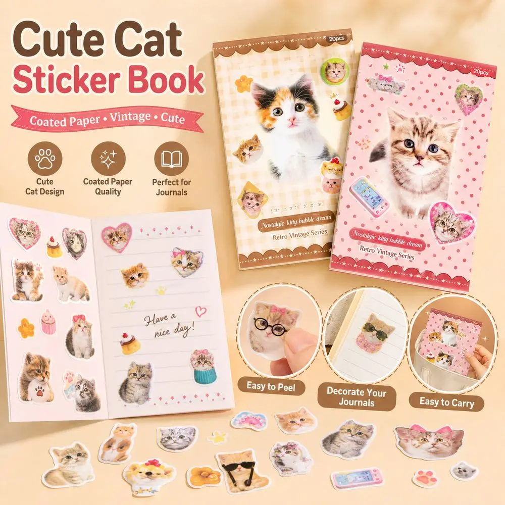 Matte Film Sticker Sheets Cat And Dog Patterns Tactile Film Decorative Stickers DIY Crafts Colorful Illustrations Sticker Book