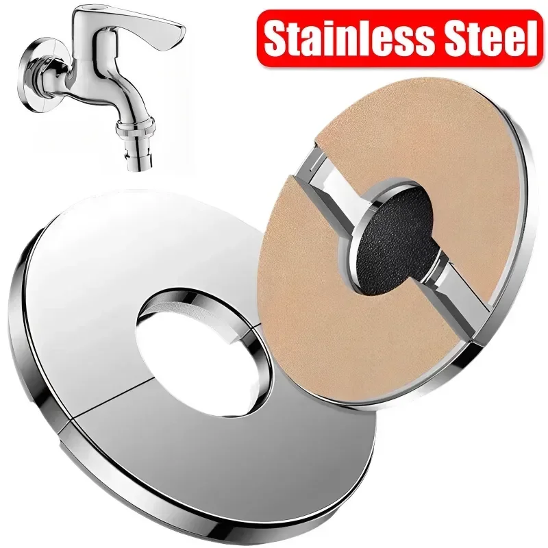 Penutup pipa air Stainless Steel, flens terpisah, piring espotong bulat, aksesori keran pasang dinding, perlengkapan kamar rumah