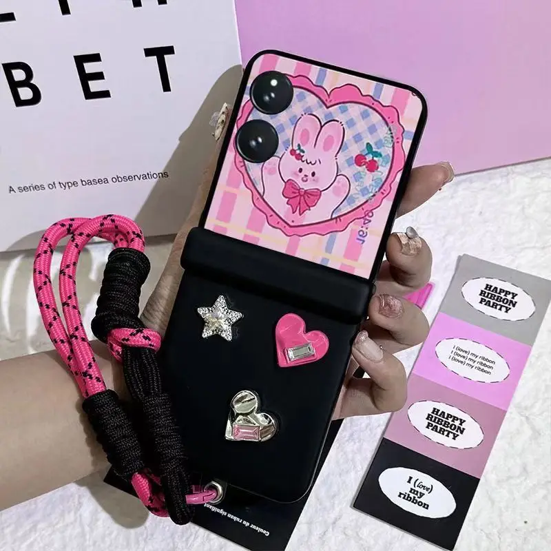 

Stylish Glitter Stars Portable Rope Phone Case for Xiaomi Mix Flip Mi Mix Flip Hinge Cover Funda