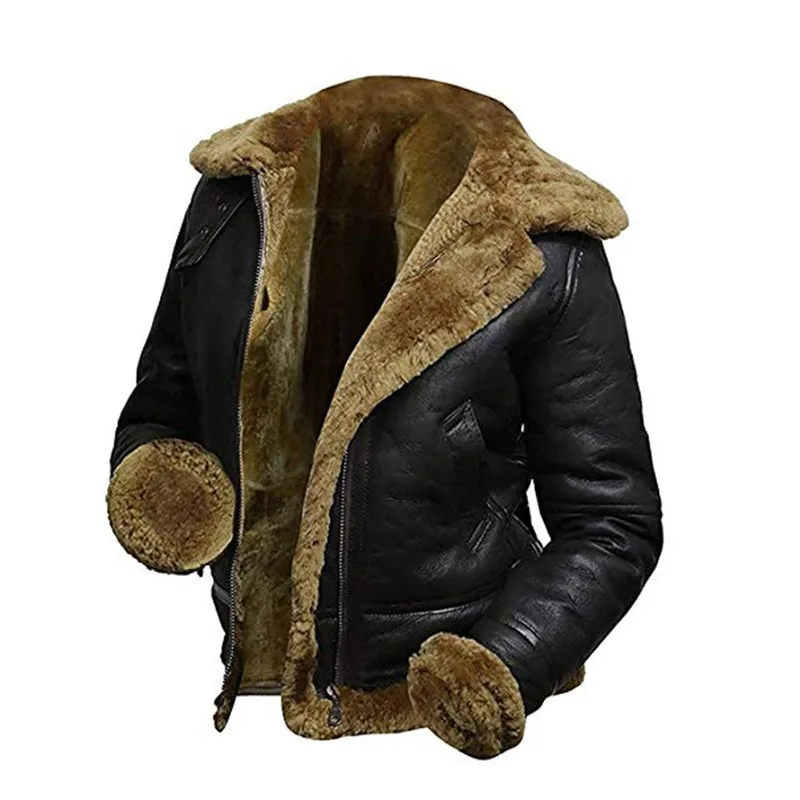 Winter Men's Winter Jackets Leather and Fur Integrated Winter Zipper Thickened Combined Body Black Velvet Youth Men Clothing