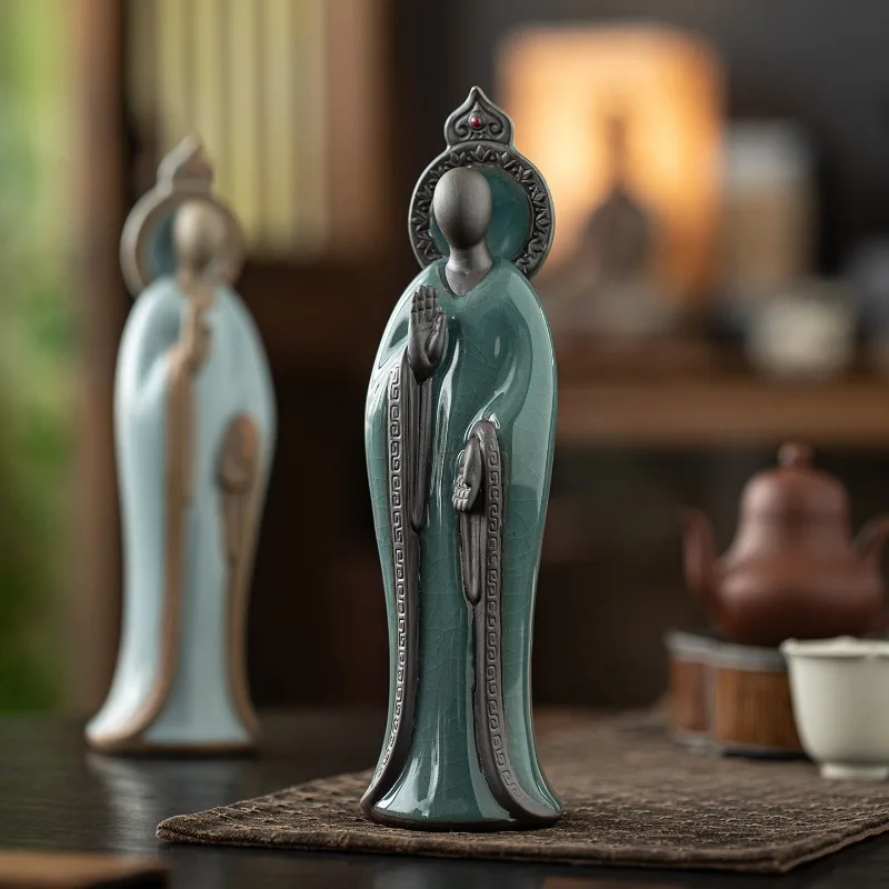 Creative Ceramic Phaseless Buddha Sculpture Ornaments Living RoomTea Table Tea Pet Statue Display Crafts Christmas Decoration