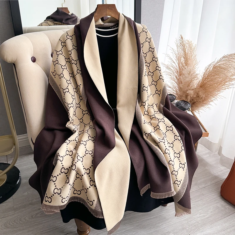 2024 new winter women\'s scarf luxury Double-sided sided cashmere feel scarf High-end warm scarf shawl outdoor warm