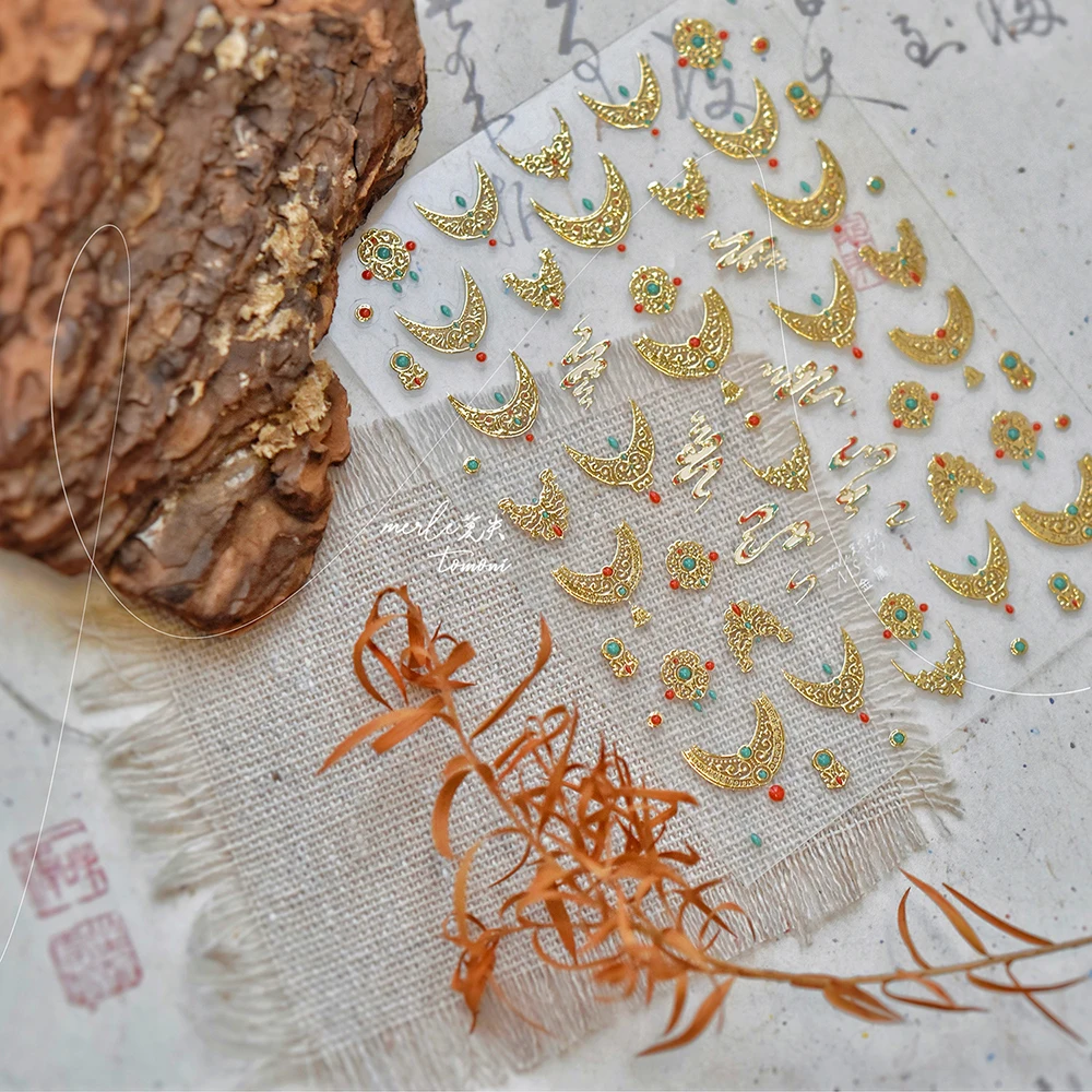 1 Stück 5D Retro Gold Französisch Streifen Linie Nail art Aufkleber Bronzing Edelsteine Selbstklebende Aufkleber Luxus Diamant Maniküre Sliders