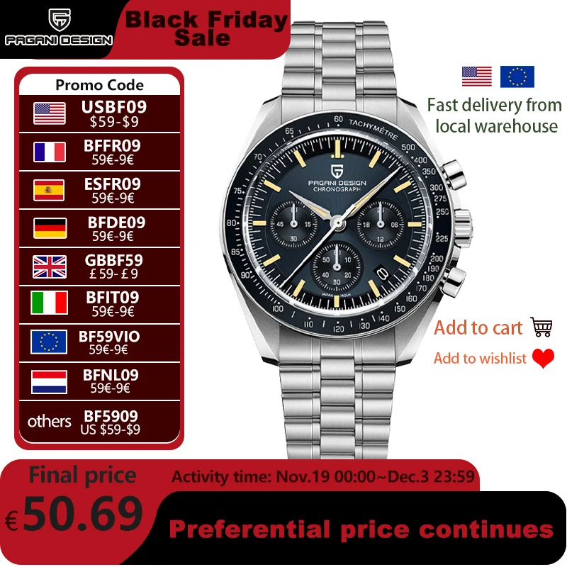 2025 New PAGANI DESIGN Tribute to CK2998 Moon Watch Retro Luxury Quartz Watches For Men Stainless steel Sport Chronograph Man