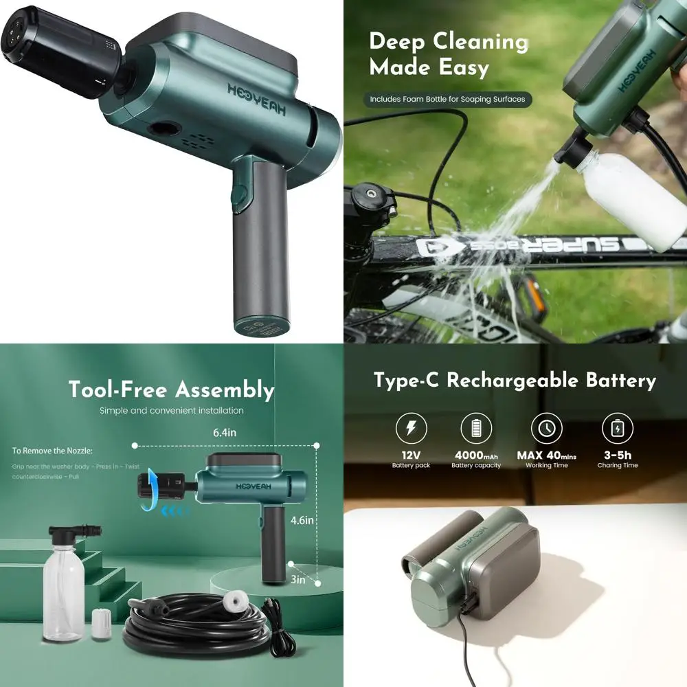 

Ручной литиевый распылитель воды, мойка высокого давления 217 PSI с 5 насадками для автомобилей, велосипедов и уборки на улице