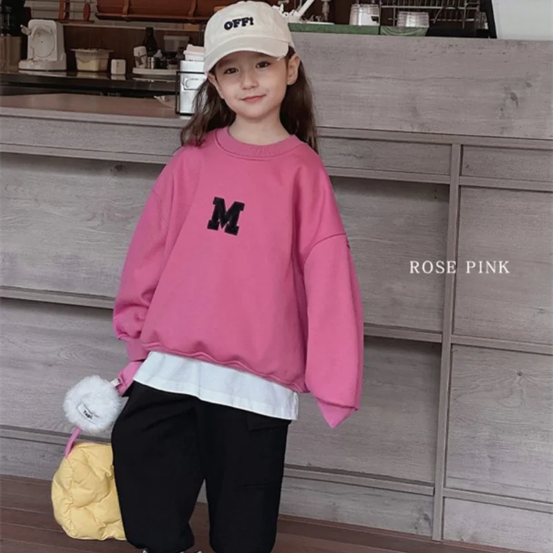 

Girls Hoodies Sweatshirts Cotton Tops Overcoat 2024 Rose Spring Autumn Outwear Kids Sport School Children's Clothing