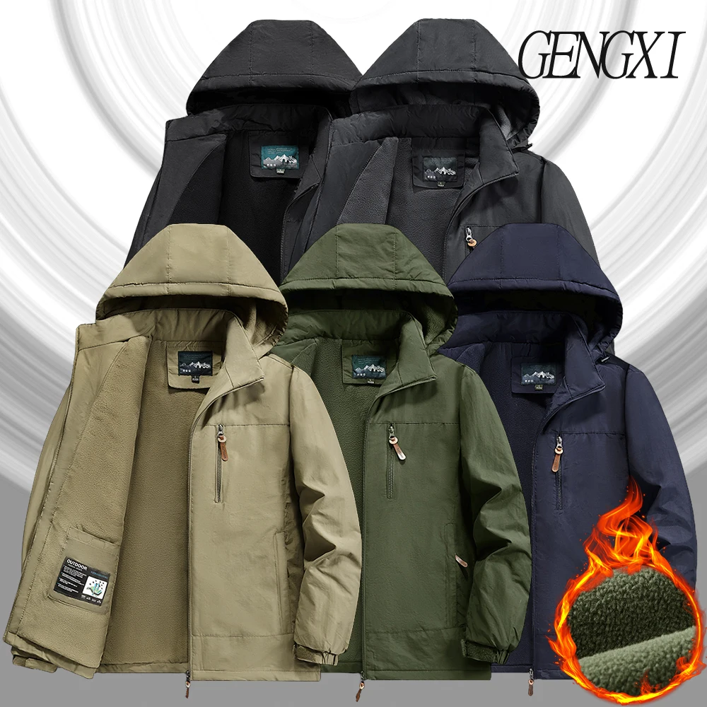 

Мужская утепленная рабочая куртка на флисовой подкладке со съемным капюшоном, зимнее повседневное модное уличное ветрозащитное водонепроницаемое пальто больших размеров