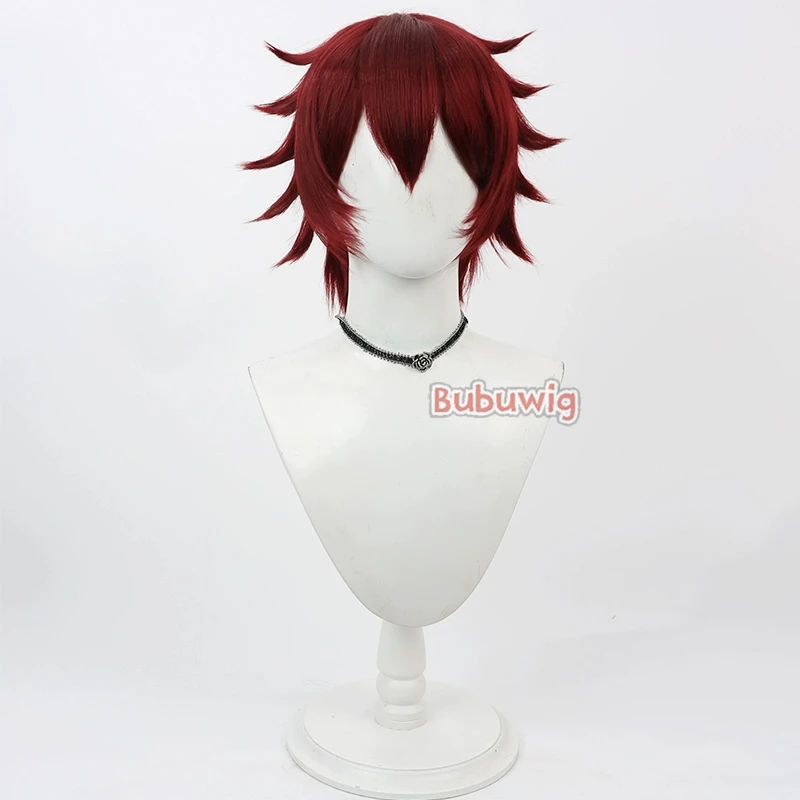 Bubuwig Capelli sintetici Gidel Parrucche Cosplay Twisted Wonderland Gidel 30 cm Donna Breve rettilineo Rosso Cos Parrucca Resistente al calore