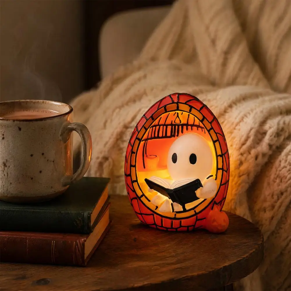 Cute Ghost Reading Lamp LED Sitting Ghost Reading A Book Night Light For Halloween Bathroom Bedside Decoration
