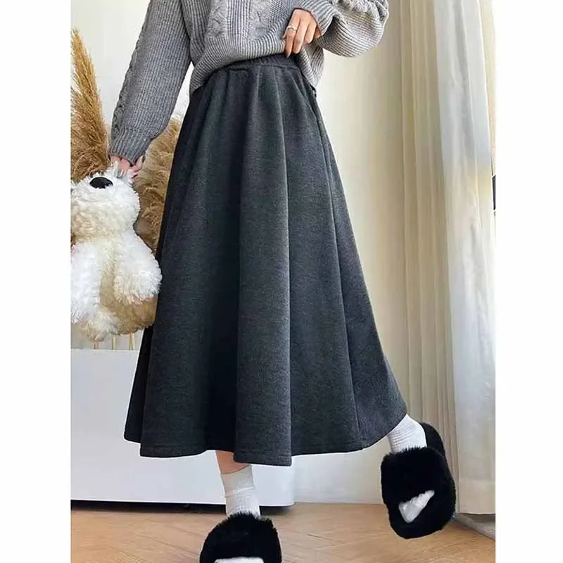 Smvp High Quality Knitted Long Skirt Women Autumn Winter Thick Warm A-Line Skirt Female Solid Casual Wild High Waist Skirts