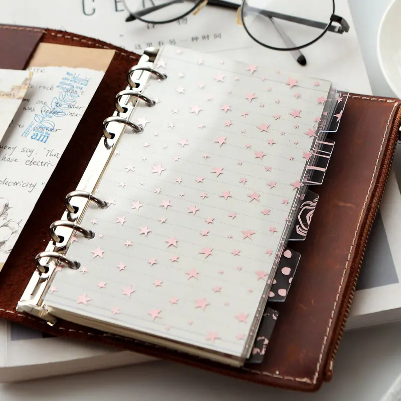 Rose Gold Kawaii Spiral Notebook index Dividers A5A6 Planner transparent PP Index Pages for Filofax Notebook School Stationery