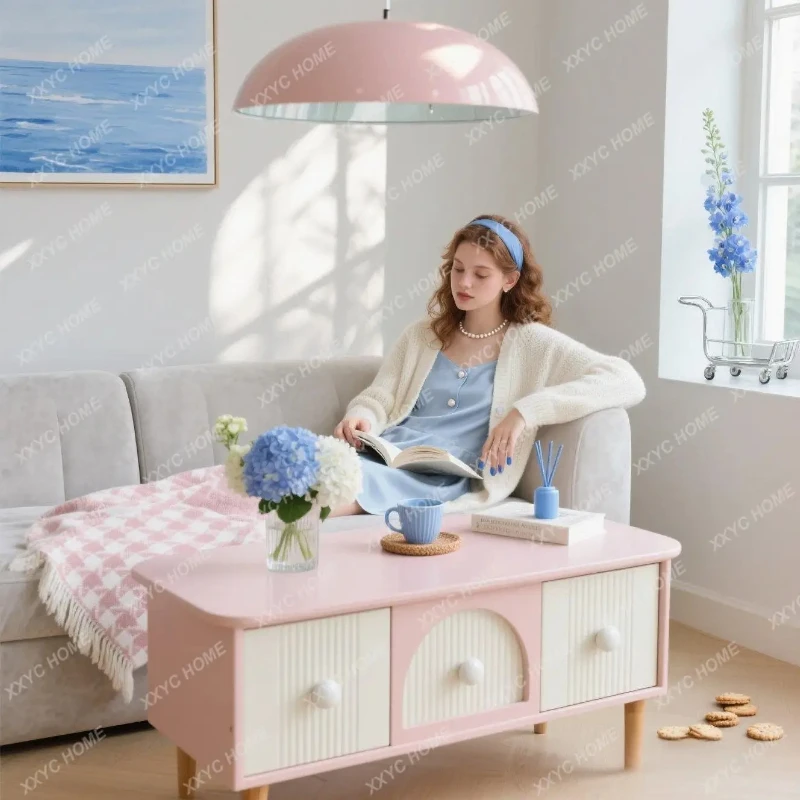 X-S New cream wind solid wood living room household small apartment coffee table storage locker HG