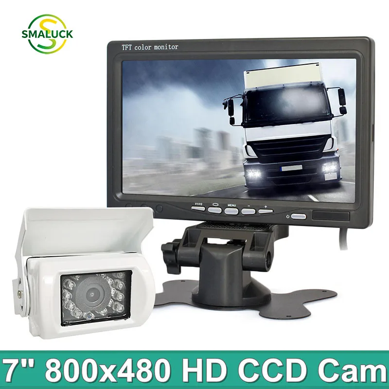 SMALUCK CVBS 7inch TFT LCD Screen Backup Car Monitor IR Night Vision CCD Rear View Car Camera for Bus Houseboat Truck