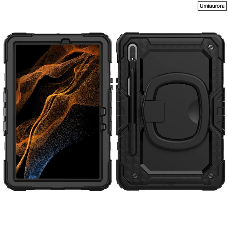 For Samsung Tab S7+ S8 S9 FE Plus SM-X610 X810 S10 Ultra SM-X920 X910 X510 Tablet Case Rotating Hand Ring Stand Shockproof Cover