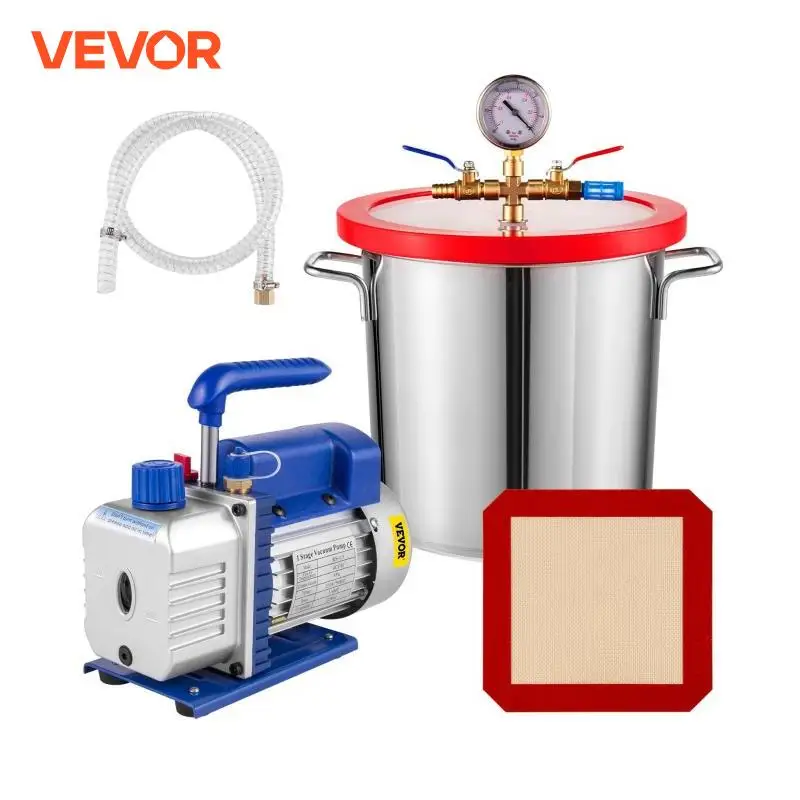 VEVOR 4CFM HVAC Refrigerant Vacuum Pump Refrigeration with Vacuum Chamber Degassing Kit Suitable for Household Air Conditioning