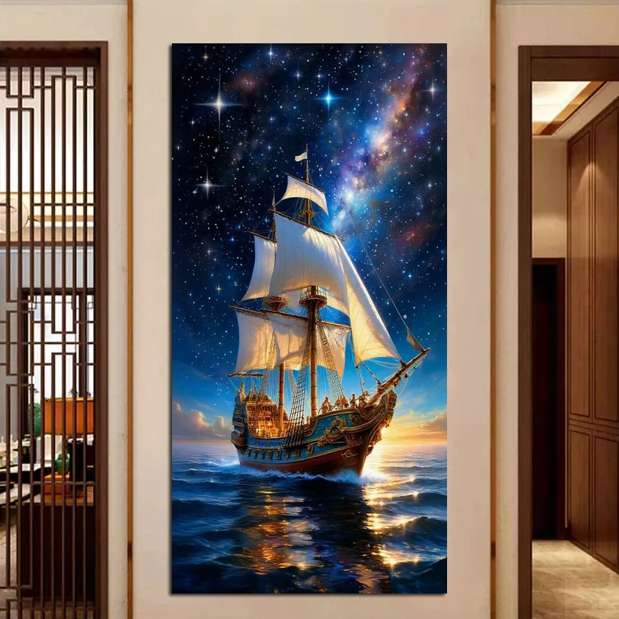 

Fullcang Sailboat Large Size Diy Diamond Arts Painting Scenery Full Square Round Drill Mosaic Embroidery Picture Wall Decor