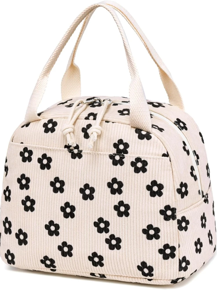 Cute Corduroy Lunch Tote Bags Reusable Insulated Lunch Box Large Capacity Reusable Insulated Cooler for Work Picnic or Travel