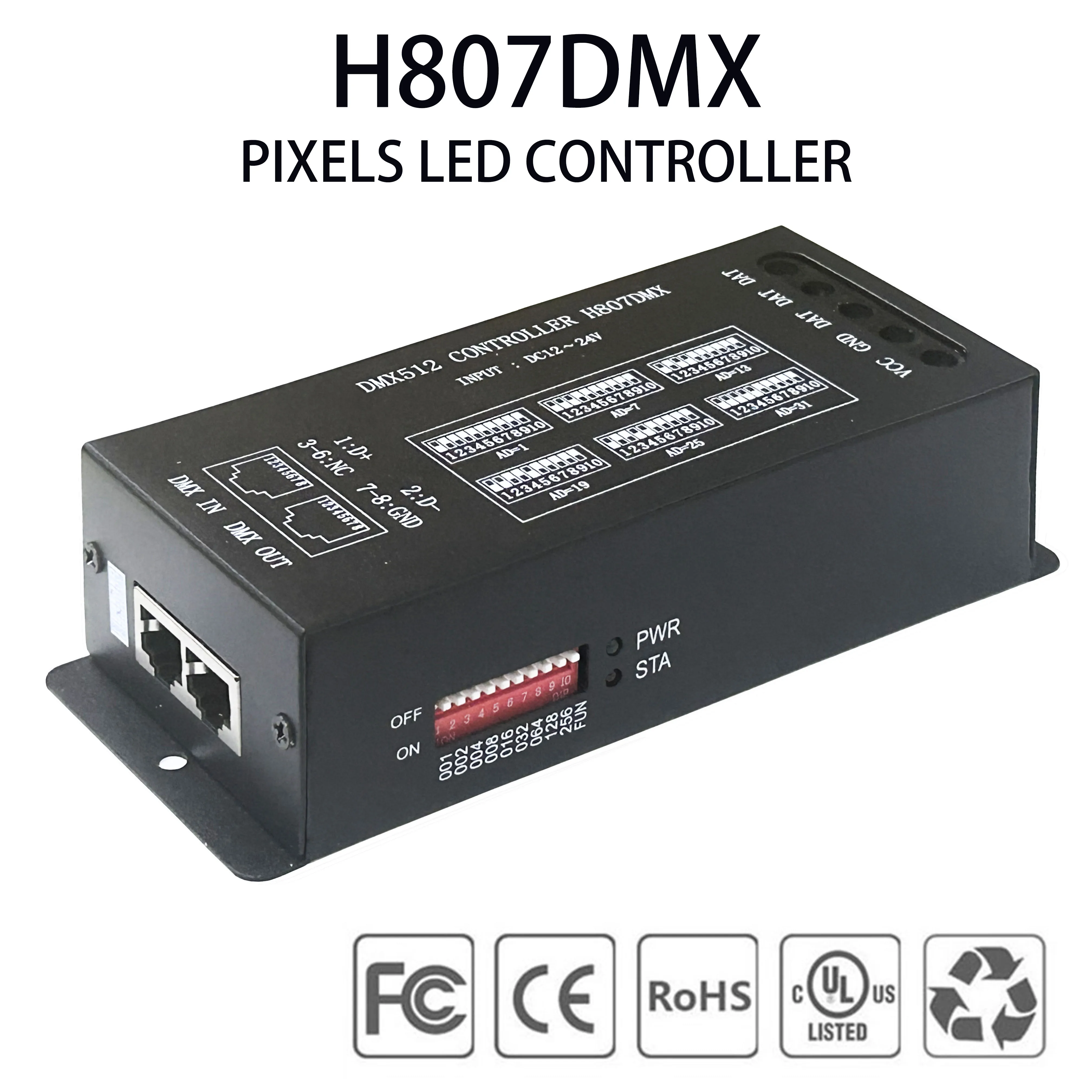 H807DMX512 RGB LED Controller 1024Pixels 13Channels DMX WS2811 WS2812B WS2813 WS2815 Pixels Led Strip Controller DMX Stage Light