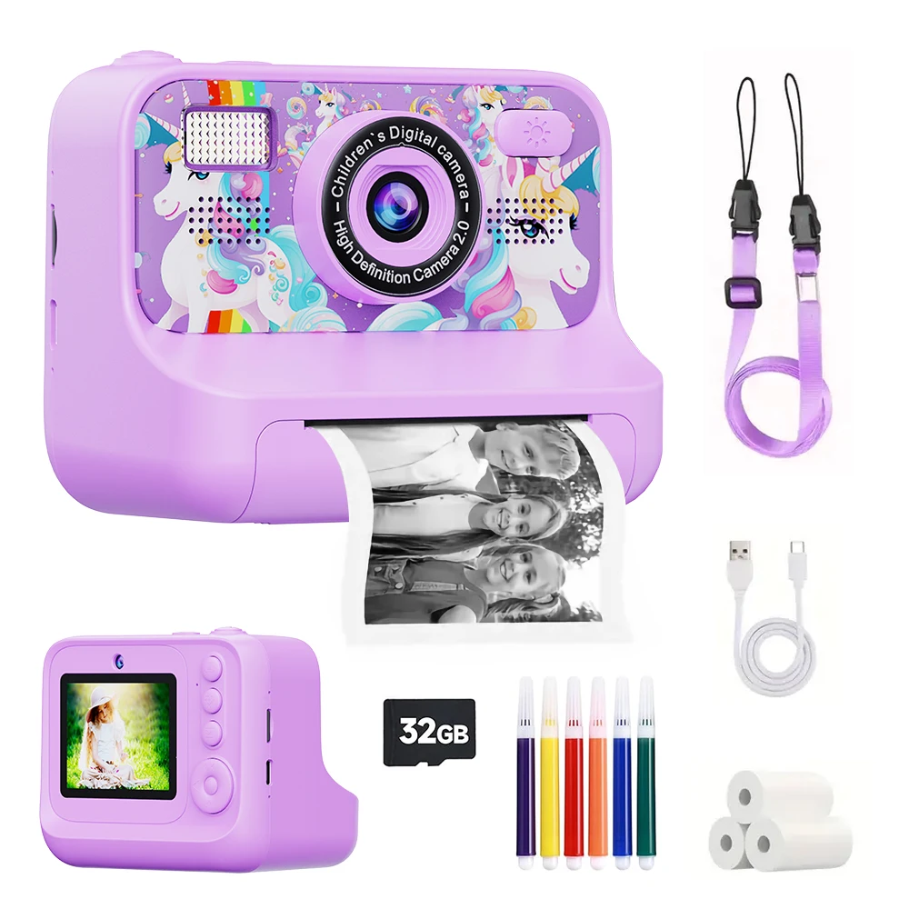 Cartoon Instant Print Camera for Kids 2.4 Inch HD Digital Camera With 32G for Boys Girls Birthday Christmas Gfits