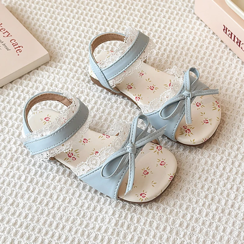 

Korean Style Summer Sandals For Girls 2025 Trend Fashion Gril's Sandals Anti-slippery Lace Bow Children's Perform Sandals