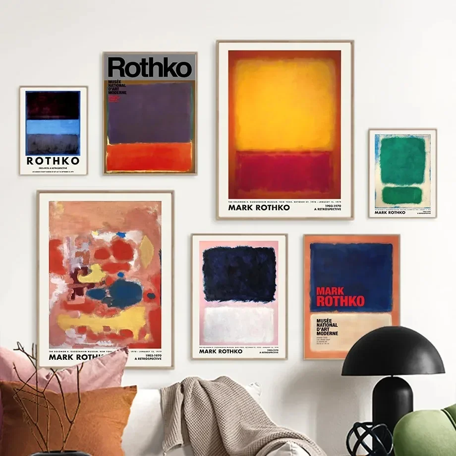 Abstract Block Color Red Blue Mark Rothko Exhibition Museum Posters and Print Wall Art Canvas Painting Picture Living Room Decor