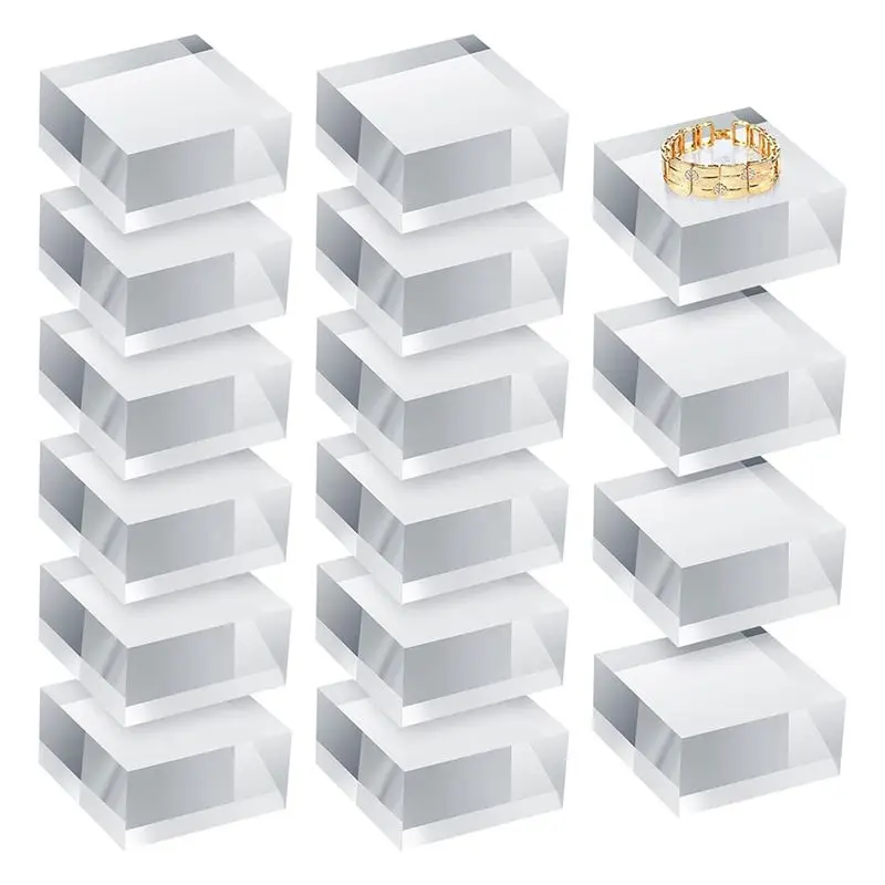 

Hot Trend-Clear Acrylic Blocks Square Display Block Clear Polished Cube Jewelry Display Stand Ring Showcase Holder Base 16Pcs