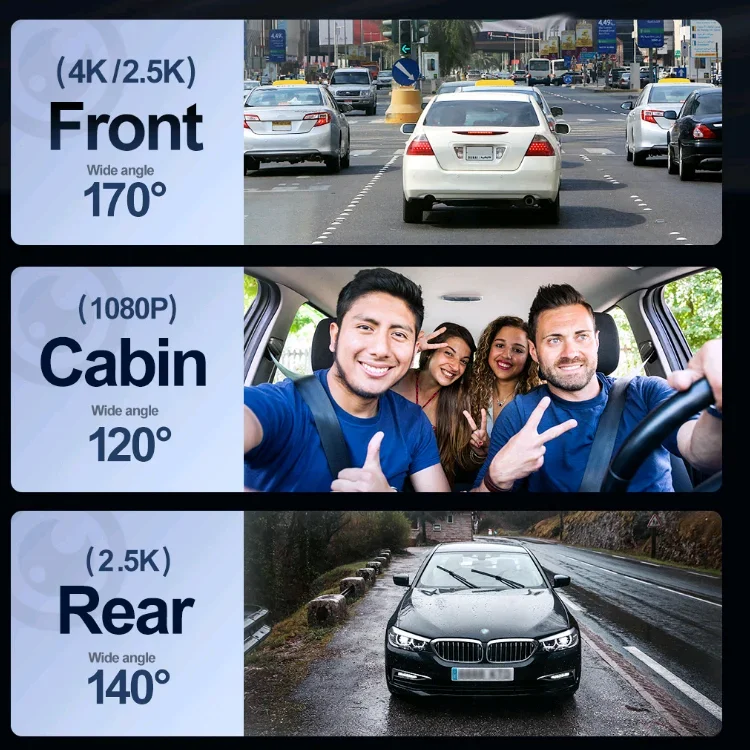 AD377 3 قناة 4k داش كاميرا سيارة DVR كاميرات صغيرة الرؤية الأمامية والخلفية تسجيل السيارة 4K WIFI