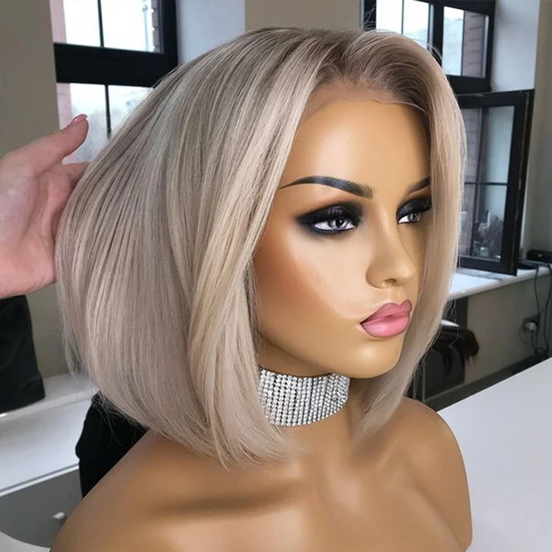 Ombre Ash Blonde Lace Front Wig for Women Human Hair Glueless Blond Wig