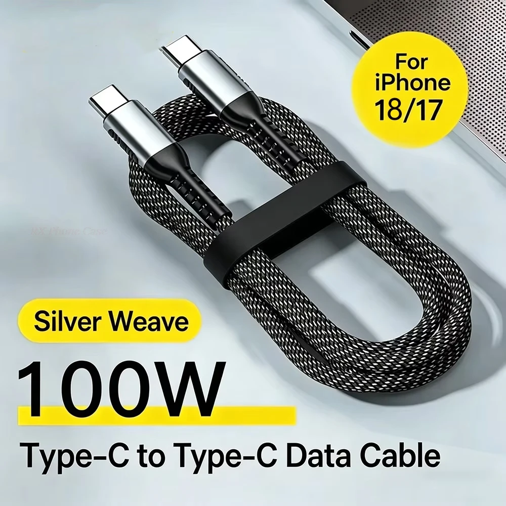 100W USB Type C Cable For MacBook Pro Quick Charge 4.0 PD 5A Fast Charging Braided Data Cable For Samsung Type C To C Cable 1/2M