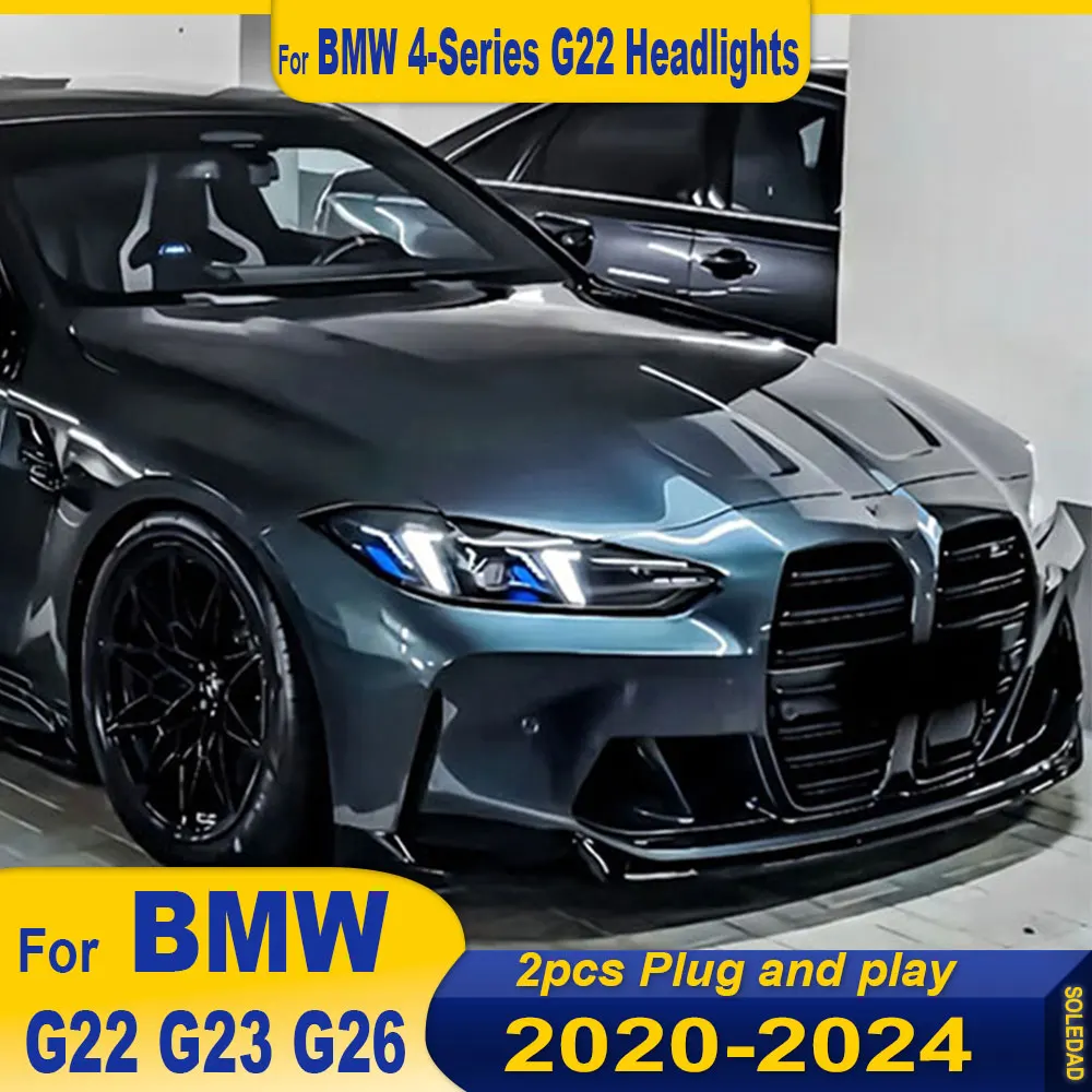 Car LED Headlight Assembly For BMW G22 2021-2024 4 Series  Modified Fang Headlight Two-Color Version Yellow White DRL Front Lamp