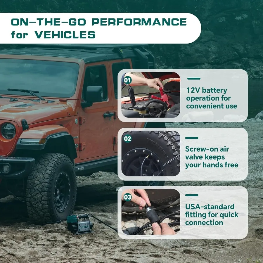 ضاغط هواء 12 فولت 125 رطل لكل بوصة مربعة منفاخ لإطارات السيارة مع مقياس ضغط مضمن للمركبات الطرق الوعرة والشاحنات وسيارات الدفع الرباعي والمركبات ATVs تيار مستمر سلك الطاقة El #6