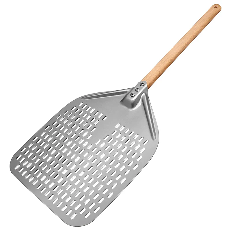 Perforated Pizza Peel,Professional Anodized Aluminum Pizza Peels, Rectangular Pizza Turning Spatula with Detachable