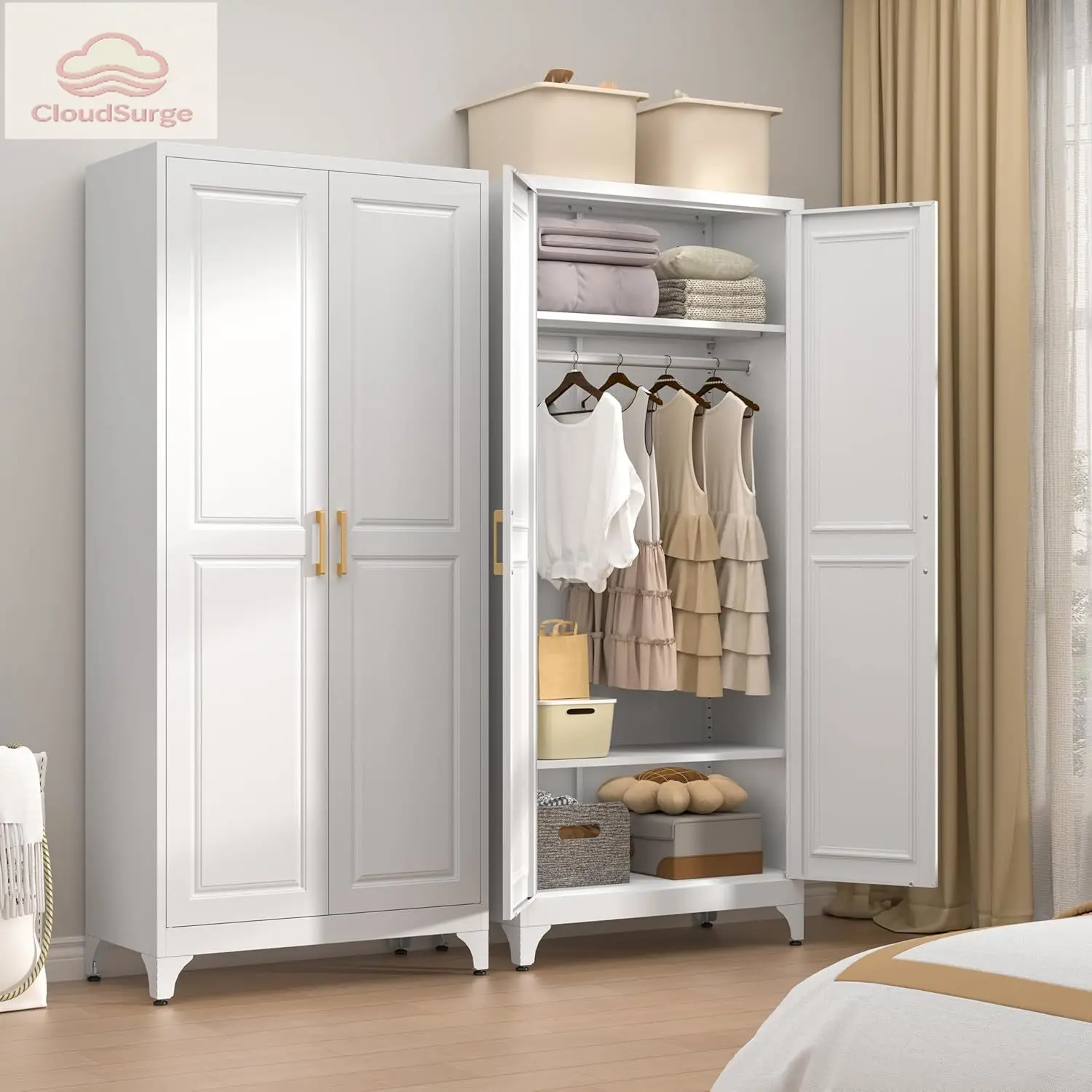 

Металлические шкафы-гардеробы, гардеробные шкафы с вешалкой для одежды, шкафы для хранения одежды с регулируемыми полками и дверцами