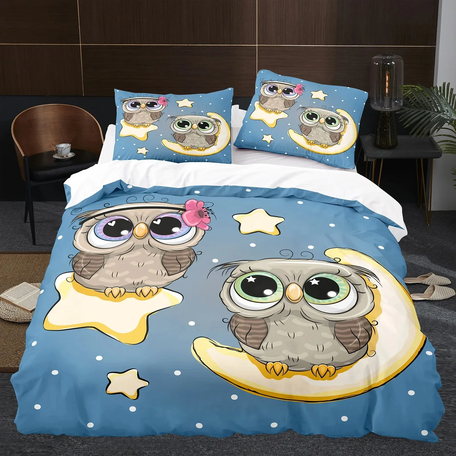 Animal Owl Bird Black Nighthawk Bedding Set Boys Girls Twin Queen Size Duvet Cover Pillowcase Bed Kids Adult Home Textileextile