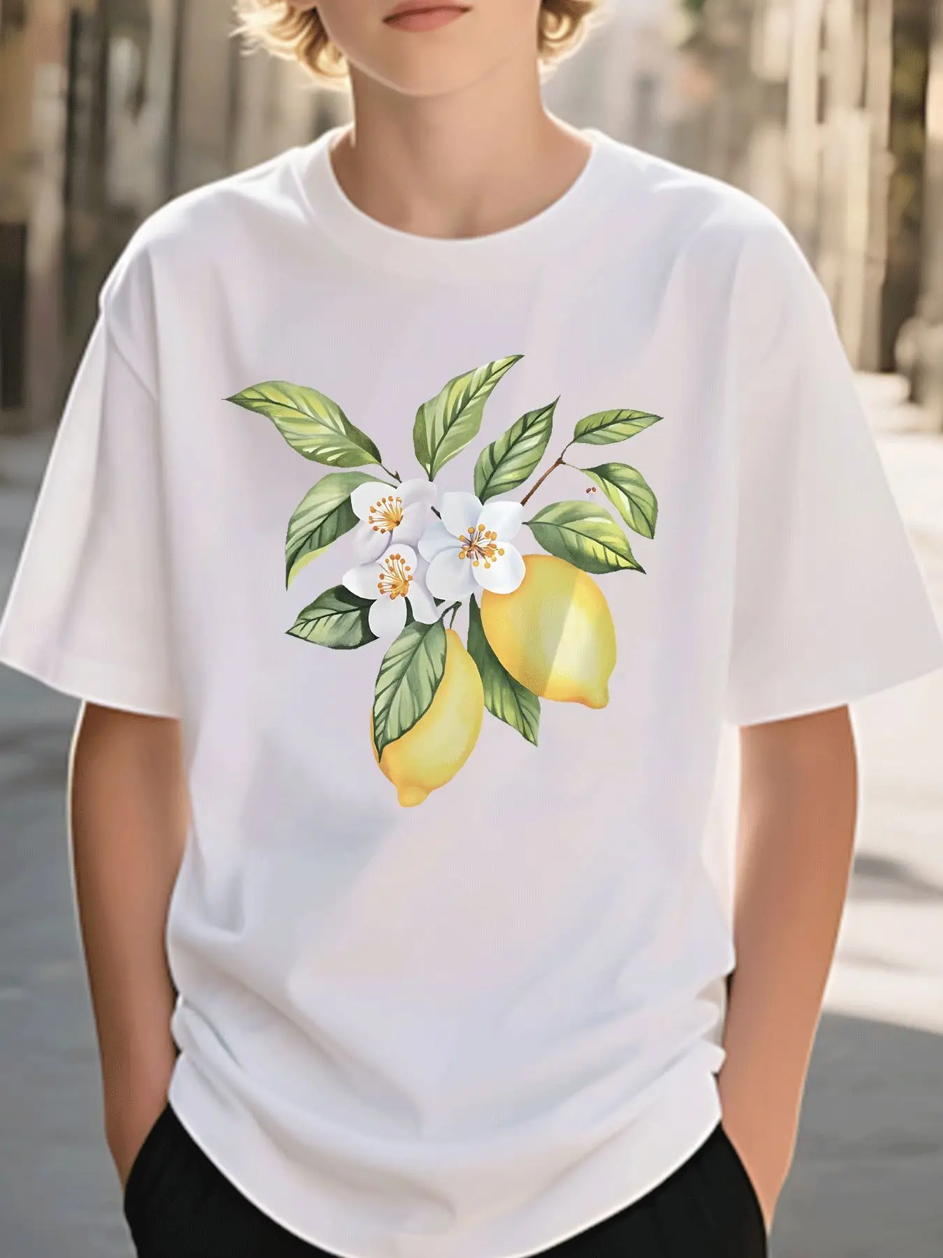 Watercolor Lemon Blossom Fruit Family Matching Cotton T Shirts Short Sleeve Summer Tees For Mom Dad Boys Girls Daily Tops