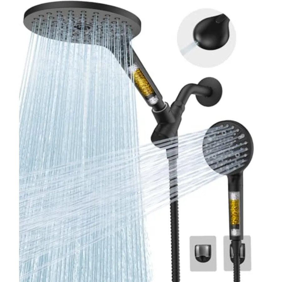 

Dual Filtered Shower Heads Combo, High Pressure Rain Shower Head with Handheld Spray Built-in Power Wash, Dual Handheld Shower