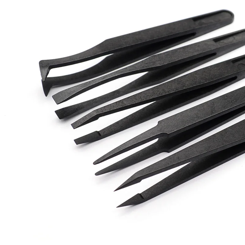 New Arrival 5pcs/set Portable Black Straight Bend Anti-static Plastic Tweezer Heat Resistant Repair Tool