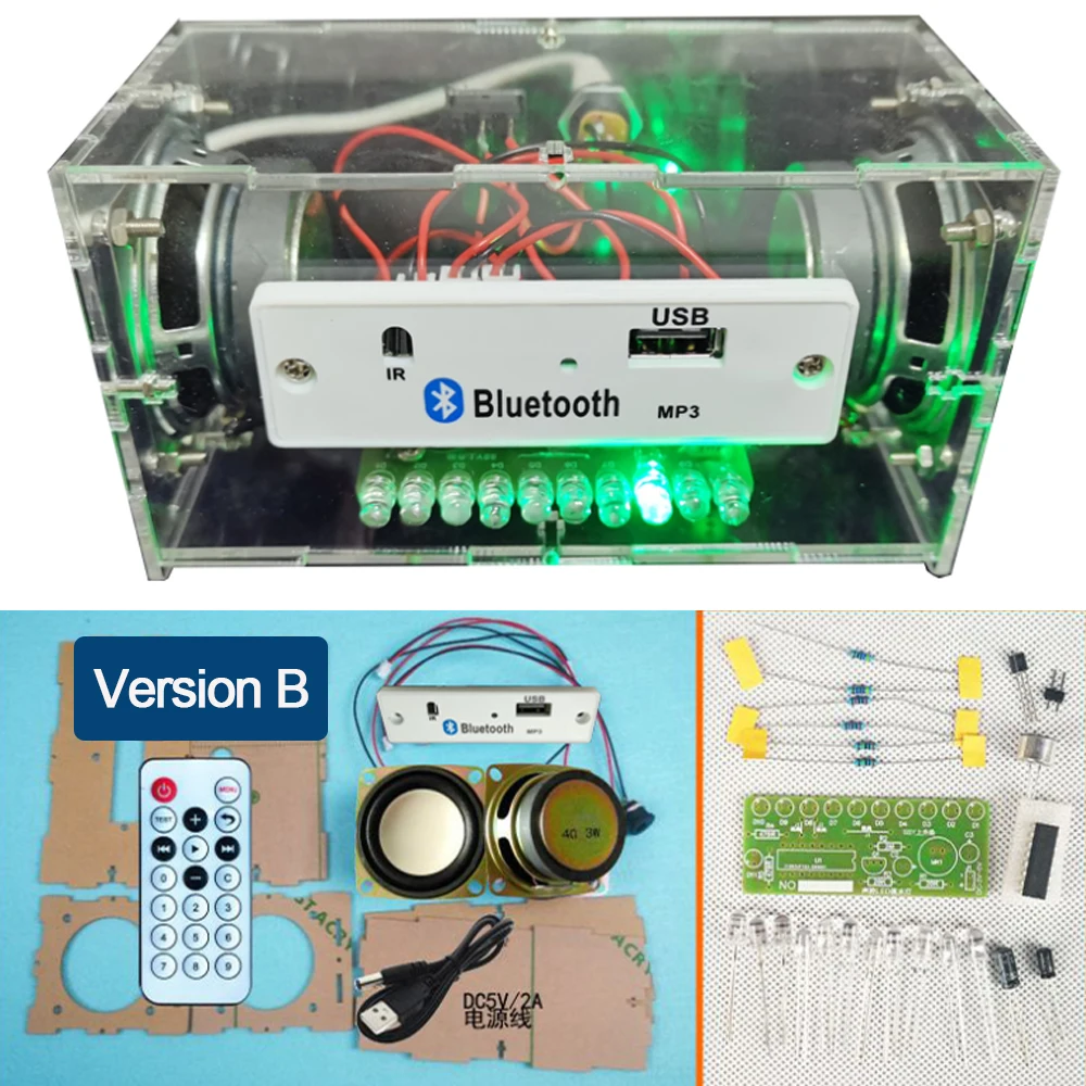 diy soldering kit bluetooth 5.0 speaker 5v with shell TF/USB socket 4Ohm 3W LED Spectrum