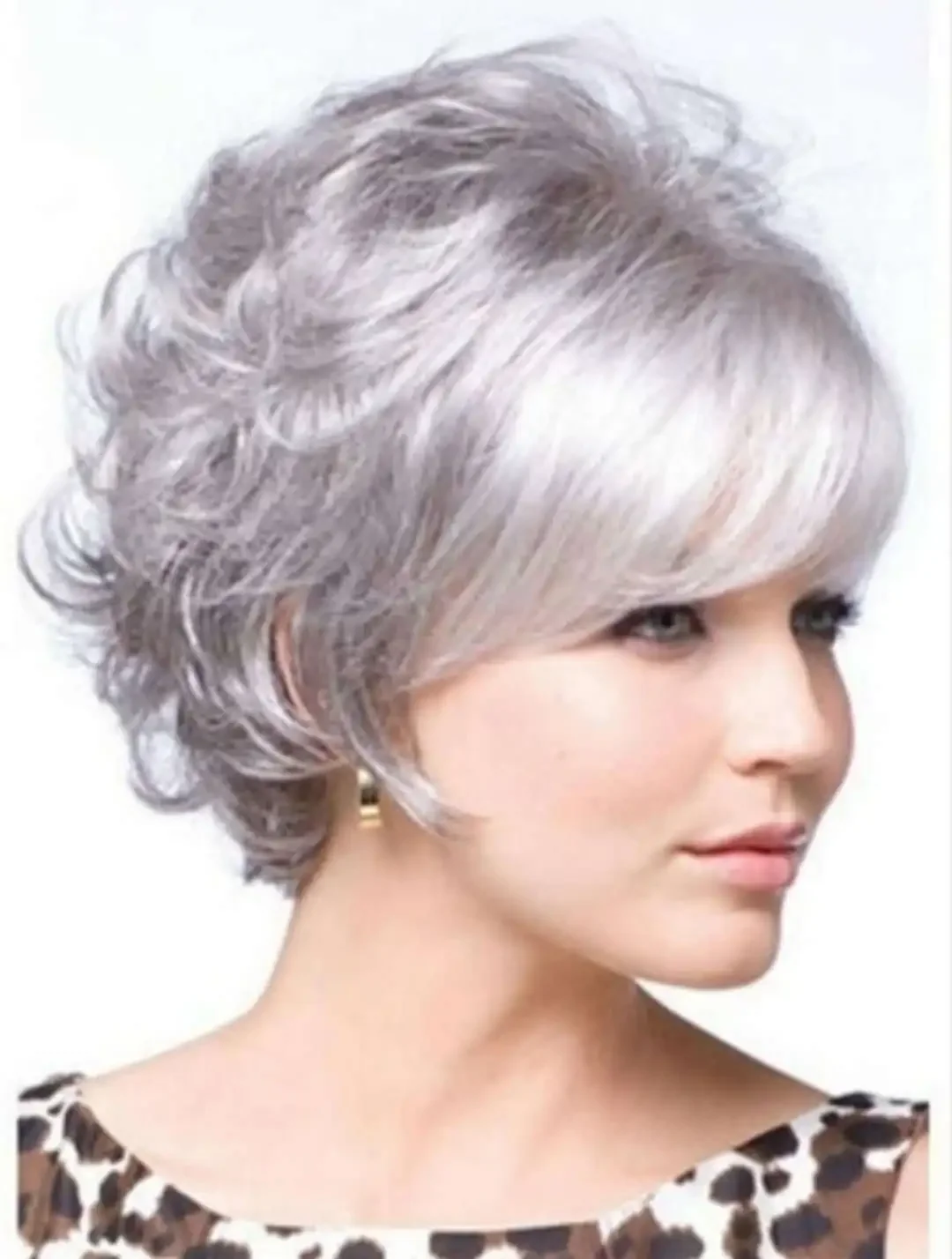 Women's Wig Chemical Fiber Hair Women's Silver Grey Short Curly Hair Headgear Middle-aged and Elderly Wig Cover short wig