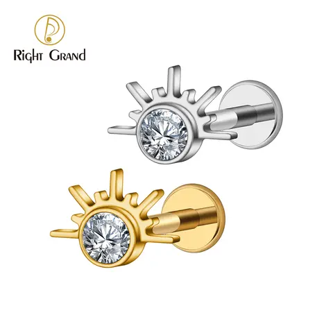 Right Grand ASTM F136 Titânio Starburst Metade com CZ Cartilagem Brinco Piercing 16G Rosca Interna Estrela Helix Tragus Labret Stud Joias corporais