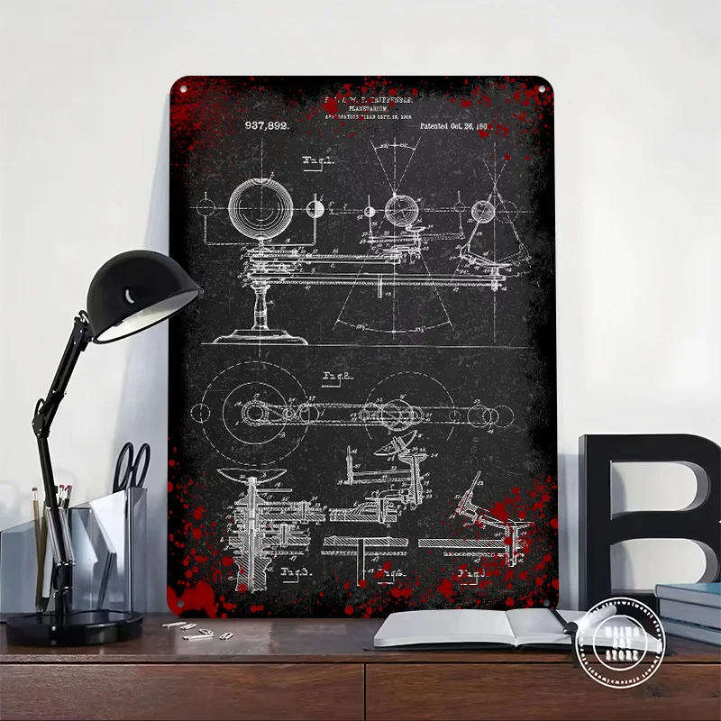 Planetarium Patent Blueprint Printed Poster Customized Wall Art Retro Vintage Metal Tin Signs for Home Office Decor House Items