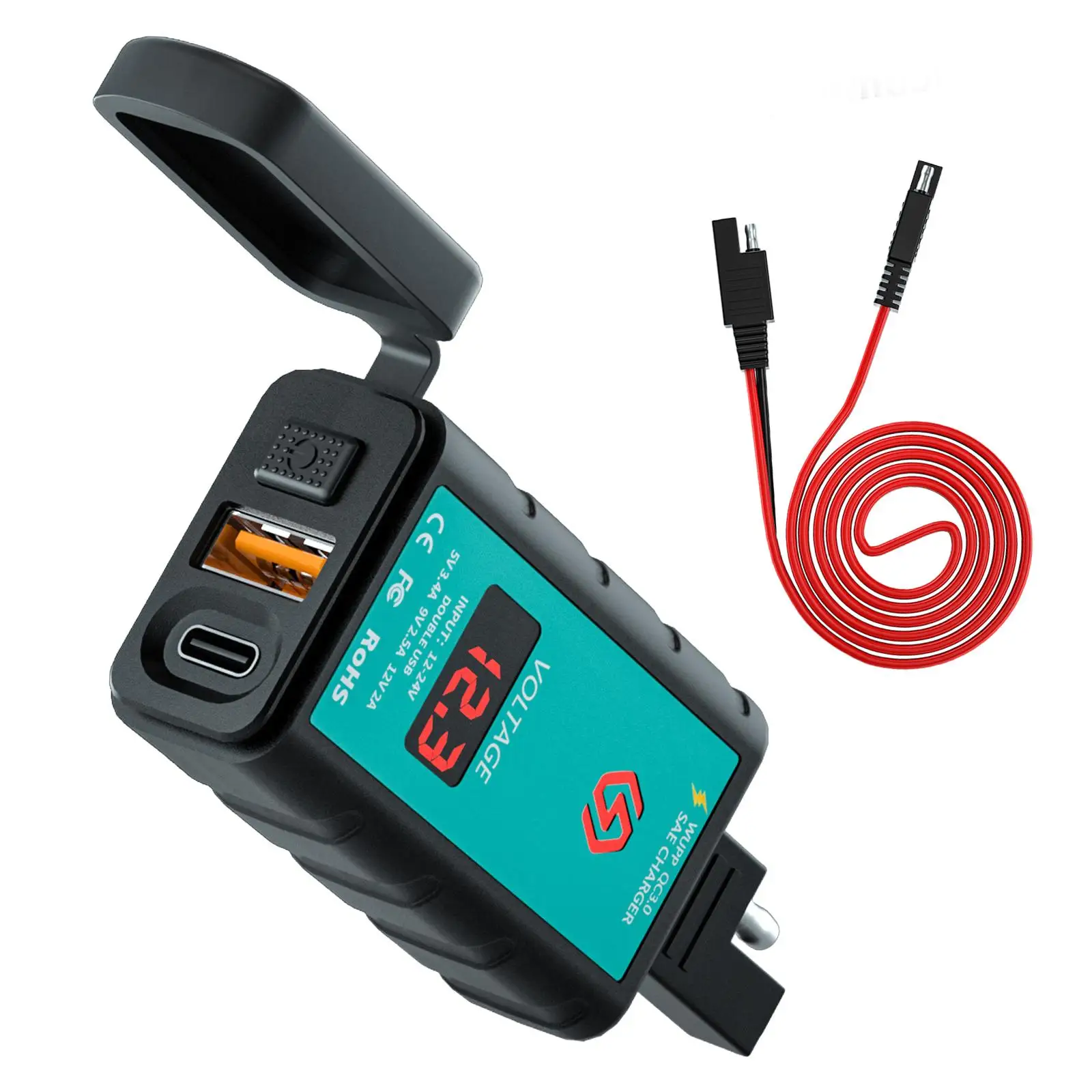 Motorcycle USB Charger with Voltmeter Motorcycle Accessories SAE to USB Adapter for Tablet Smart Device Charging Phone