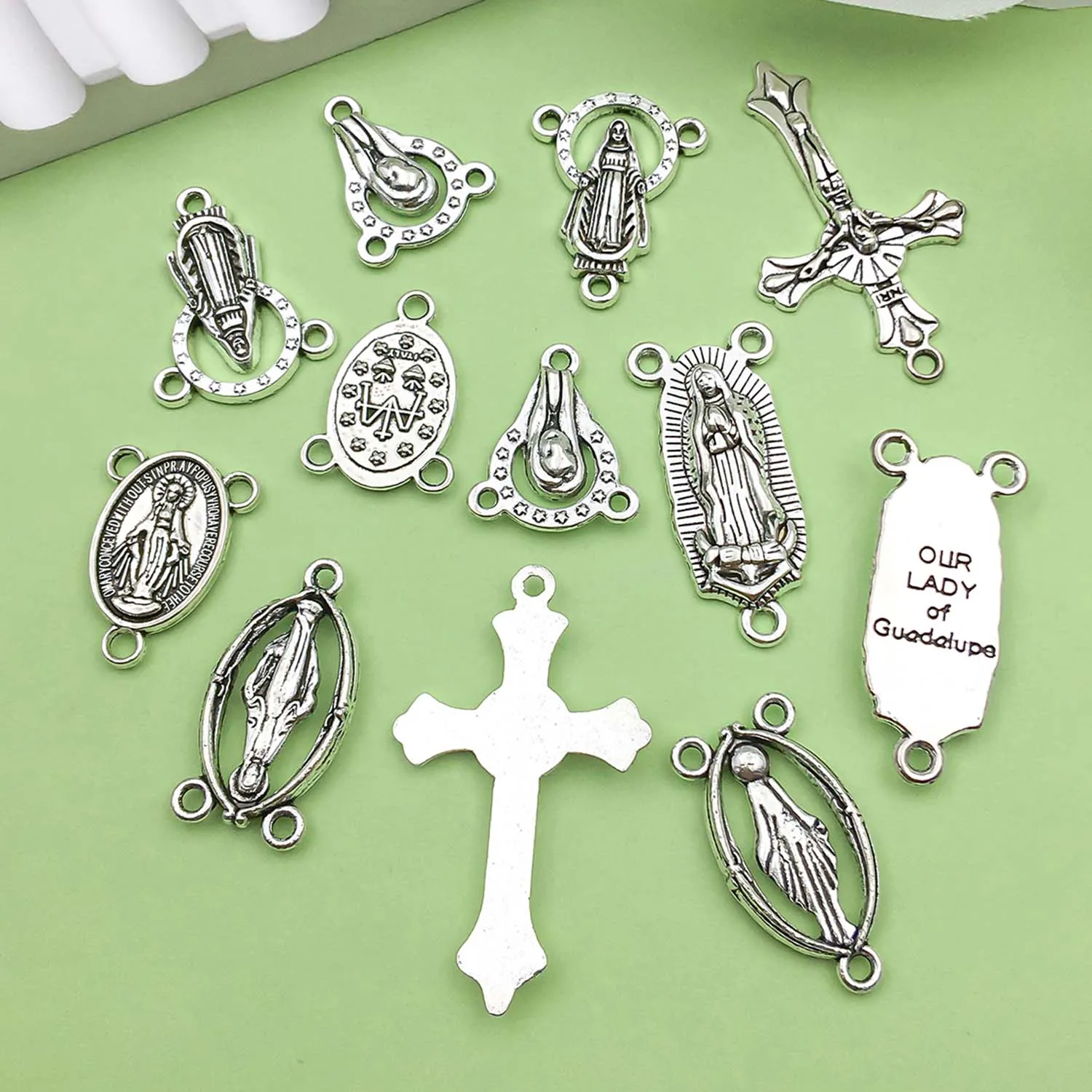 10/12pcs Antique Silvery Virgin Mary Connector Charms Alloy Metal Pendants For DIY Bracelet Necklace Jewelry Making Accessories