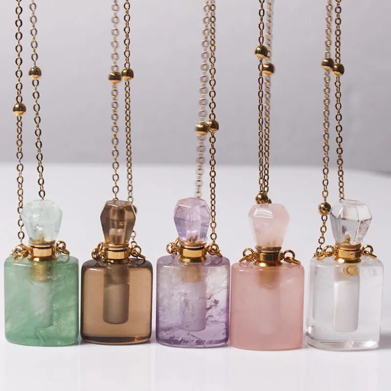 luck-bracelet-hand-string-hongfeng-hall-natural-pink-crystal-amethyst-green-fluorite-woolen-chain-necklace-pendant-hollow-bottle