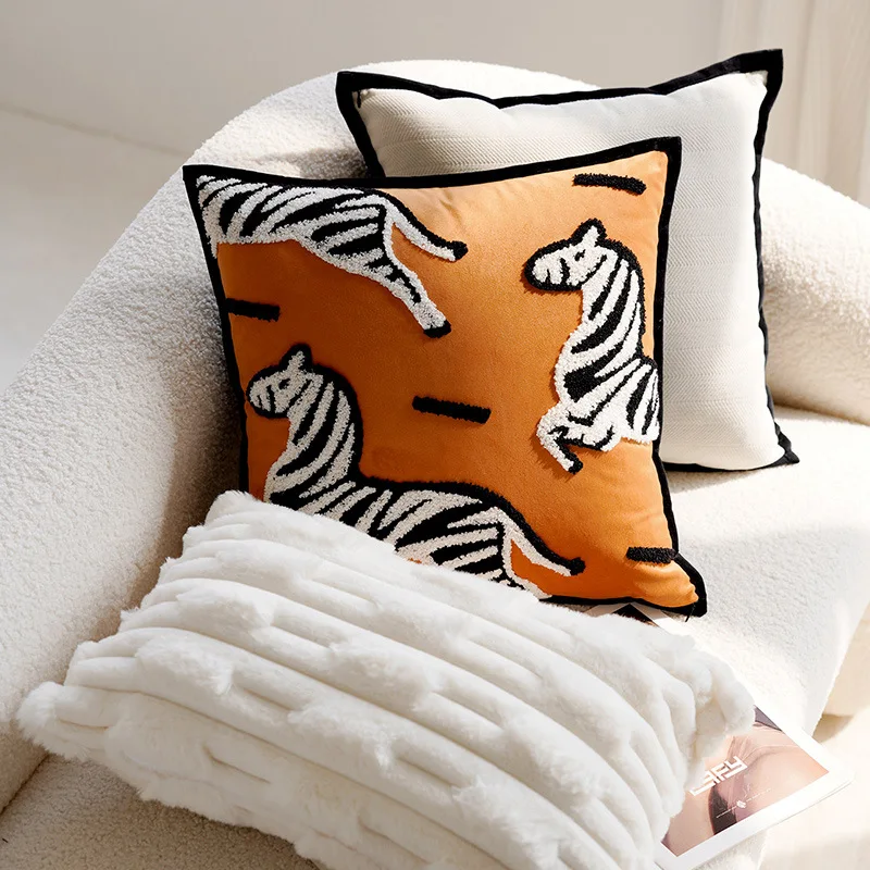 30x50/45x45CM Luxury Embroidered Throw Pillow Cover Pony Animal  Stamping Waist Cushion Cover Decor Home Decorative Pillowcase