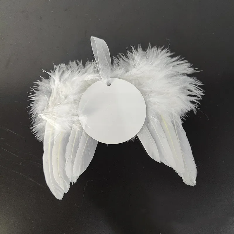 

Factory Price 200pcs/lot Sublimation Blank Consumables Pendant White Angel Wings Ornament for DIY Christmas Tree Decal Craft