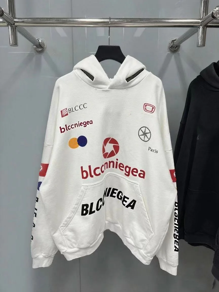 

BLCCNIEGEA Premium High-Quality Fashion Letter Print/Embroidered Pullover Hoodie Loose Fit Pure Cotton Paris B Hoodie Unisex
